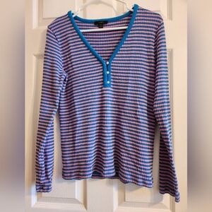 J. Crew Blue and Pink Striped Long Sleeve Top